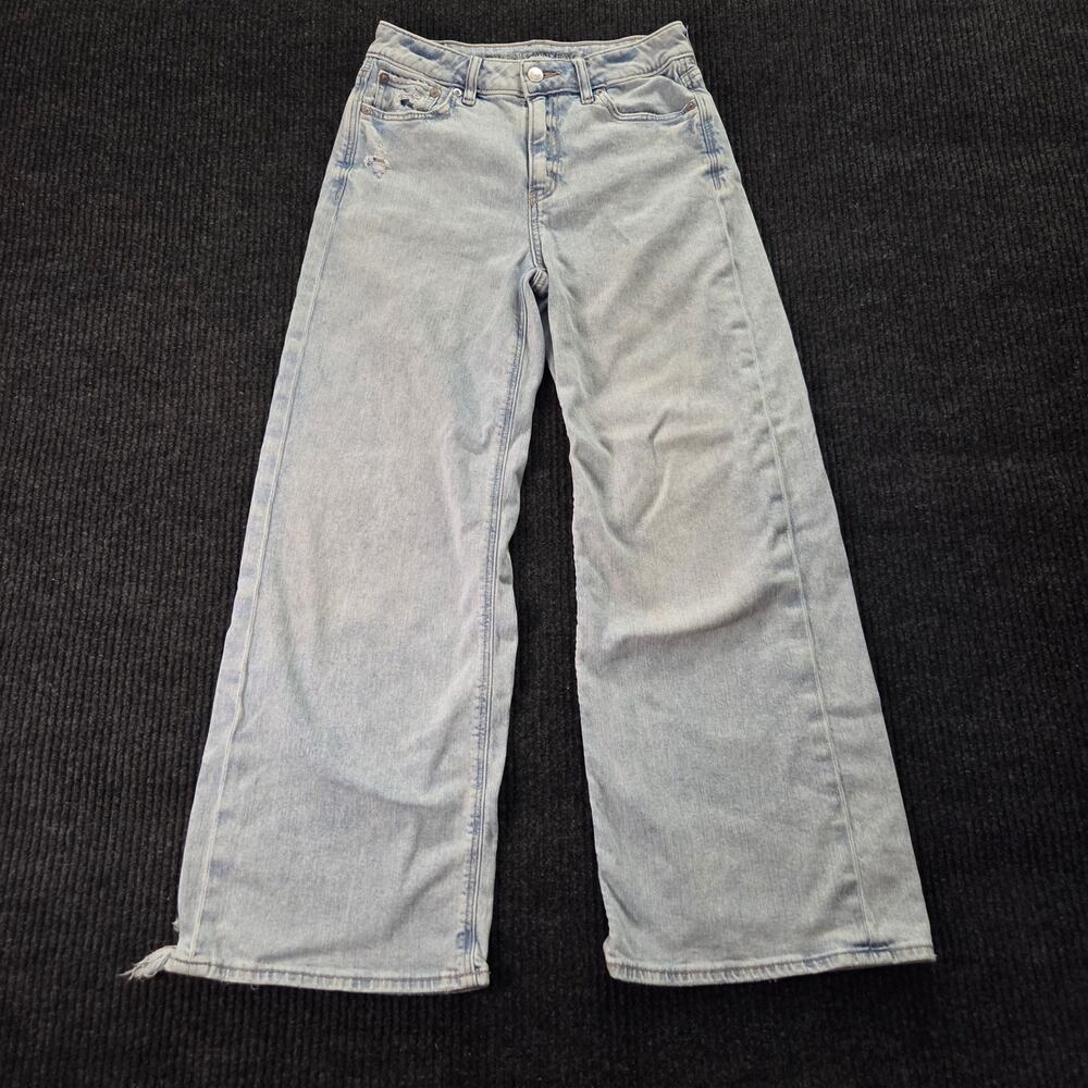 American Eagle High Rise Wide Leg Jeans 00 Short Light Wash